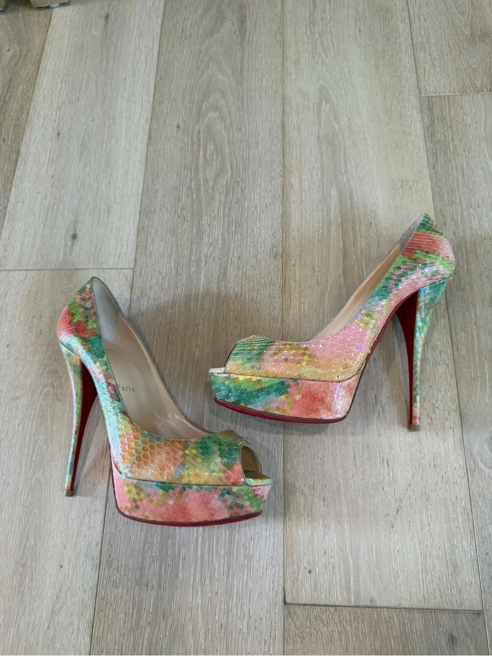 Christian Louboutin Python Pixel Troca 140 Peep Toe Platform Pumps, Size 39